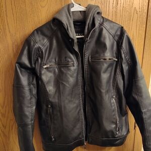 GUESS Men's Black Leather Jacket